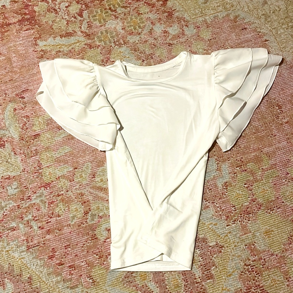 KatieJ NYC white ruffle top